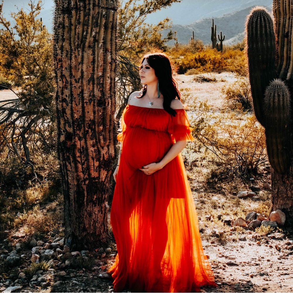 Burnt orange tulle maternity dress